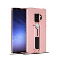 Galaxy S9 Runner Slide Stripe Finger Holder Stand Case (Rose Gold)